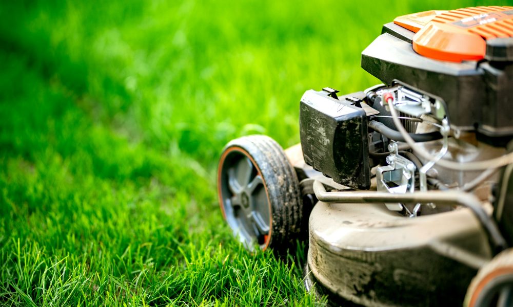 Garden maintainance details - close up view of grass mower
